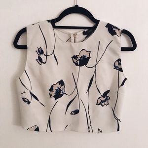 Zara White Floral Crop Top